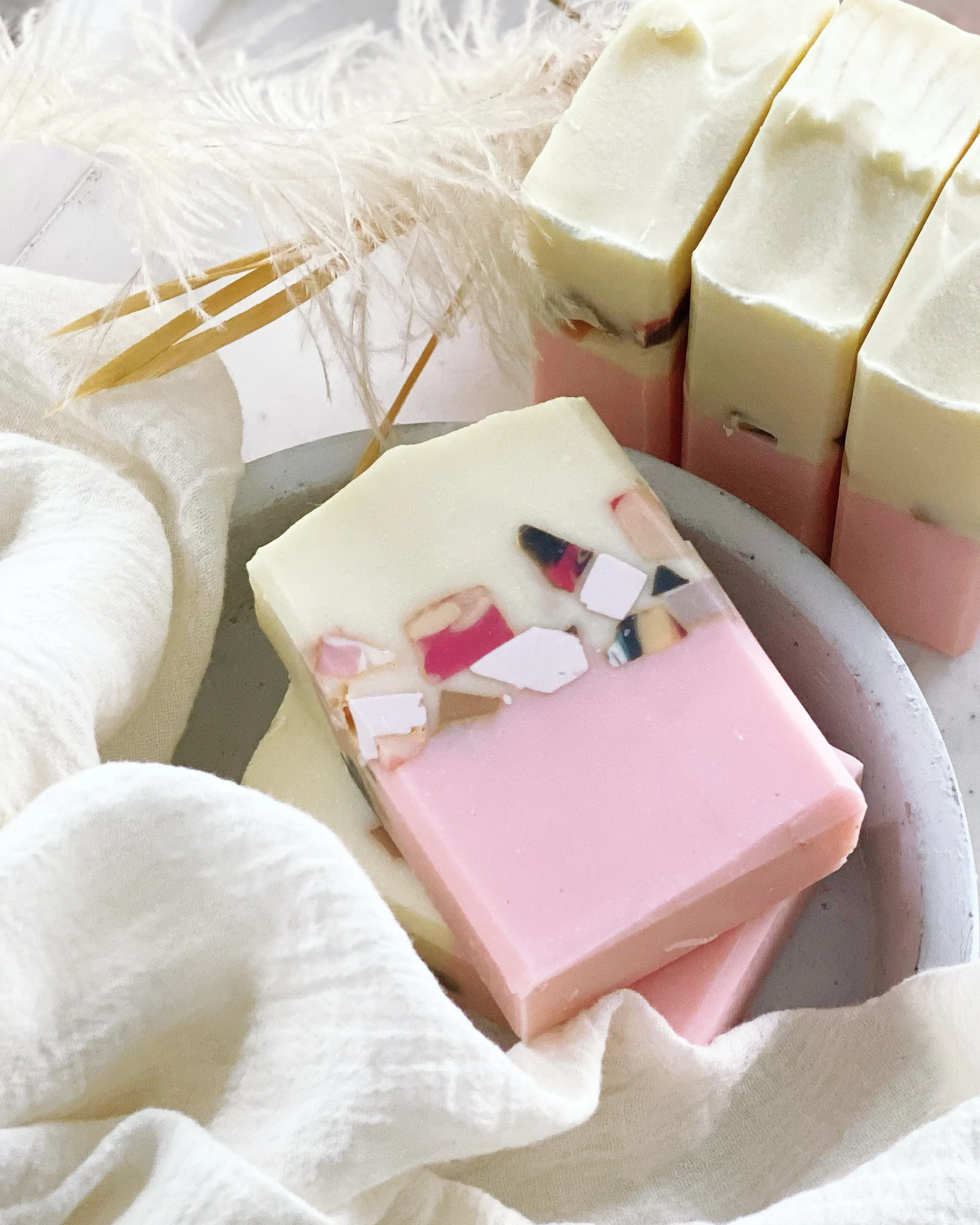 Image of butter yellow and pink bar soap 